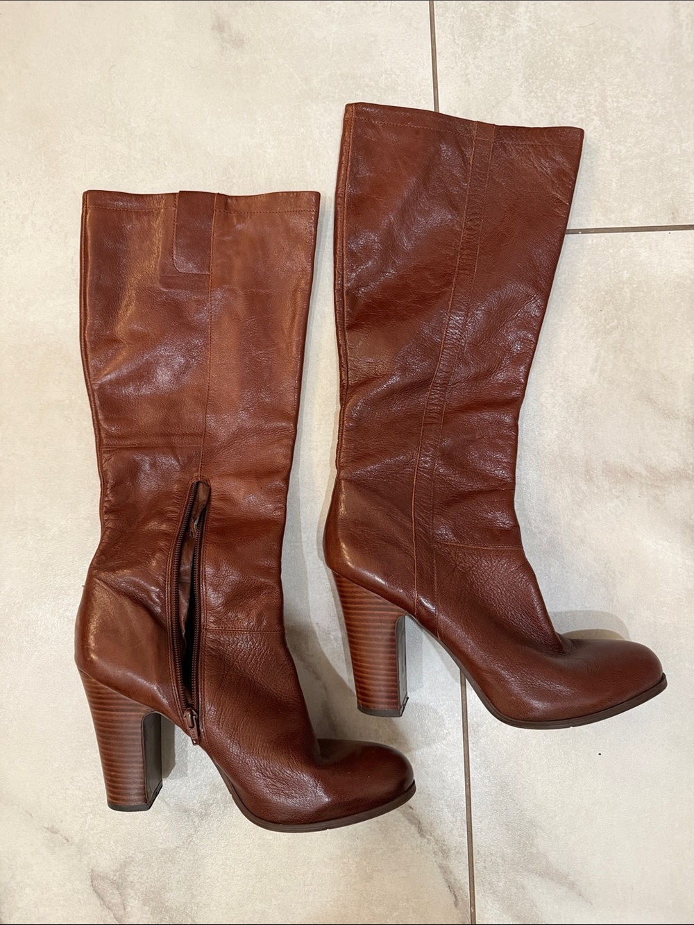 Women’s Tall Brown Leather High-Heel Boots